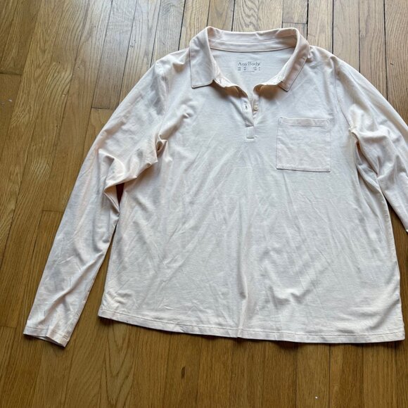 AnyBody Size M Pink Cozy Knit Luxe Long Sleeve Collared Polo Shirt Top - Picture 5 of 16